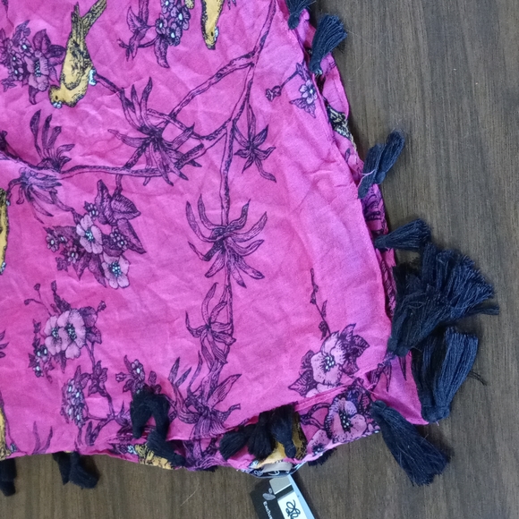 Florence Broadhurst Exclusive Bird & Floral Print Tassel Scarf NWT - Picture 4 of 5